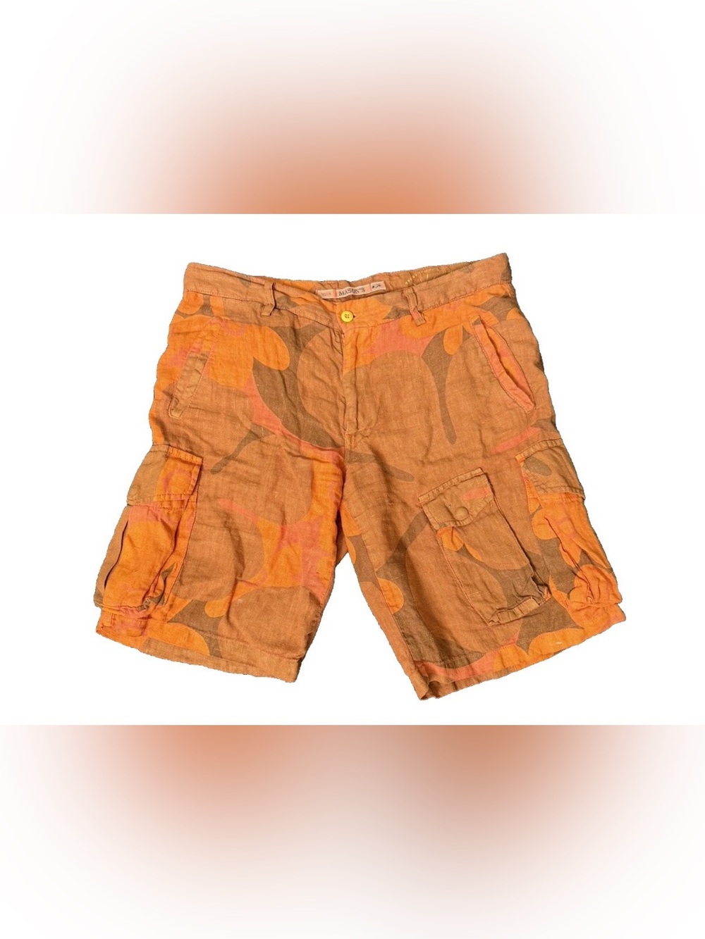 Masons Men’s Cargo Shorts Size 46(W34)Camo Print Orange 100% Linen Made In Italy